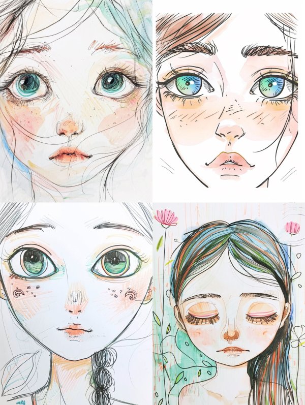 Ethereal Gazes in Watercolor