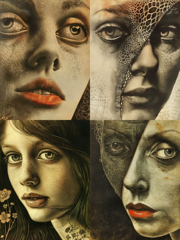 Surrealist Quadtych of Ethereal Female Portraits