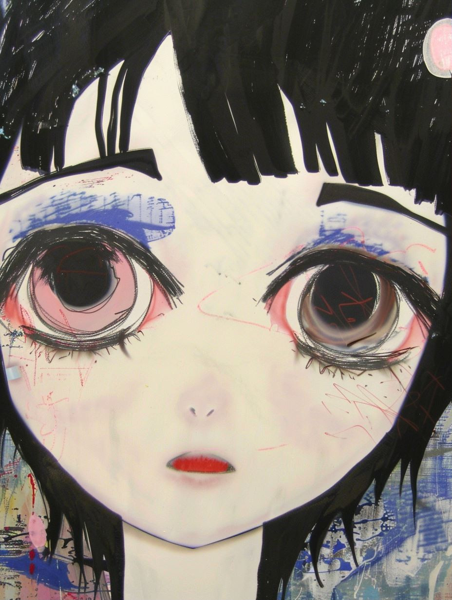 Melancholic Anime Mixed Media Portrait - Image 1