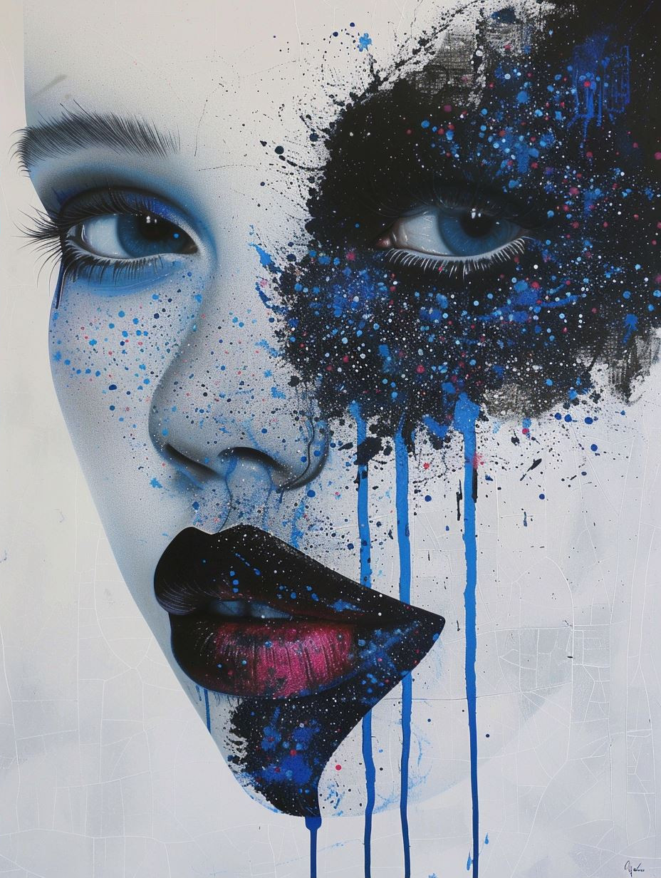 Melancholic Blue Ink Portraits - Image 2