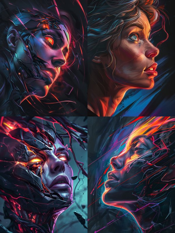 Neon Cybernetic Soul Portraits