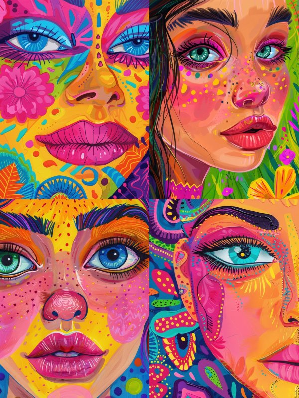 Vibrant Kaleidoscope of Feminine Faces