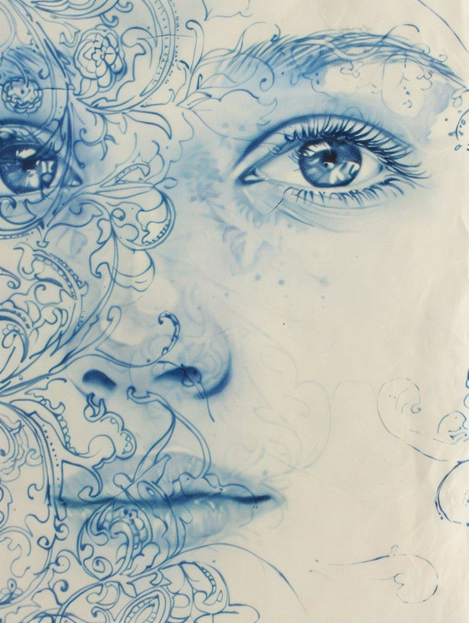 Ethereal Blue Ink Portrait Studies - Image 1