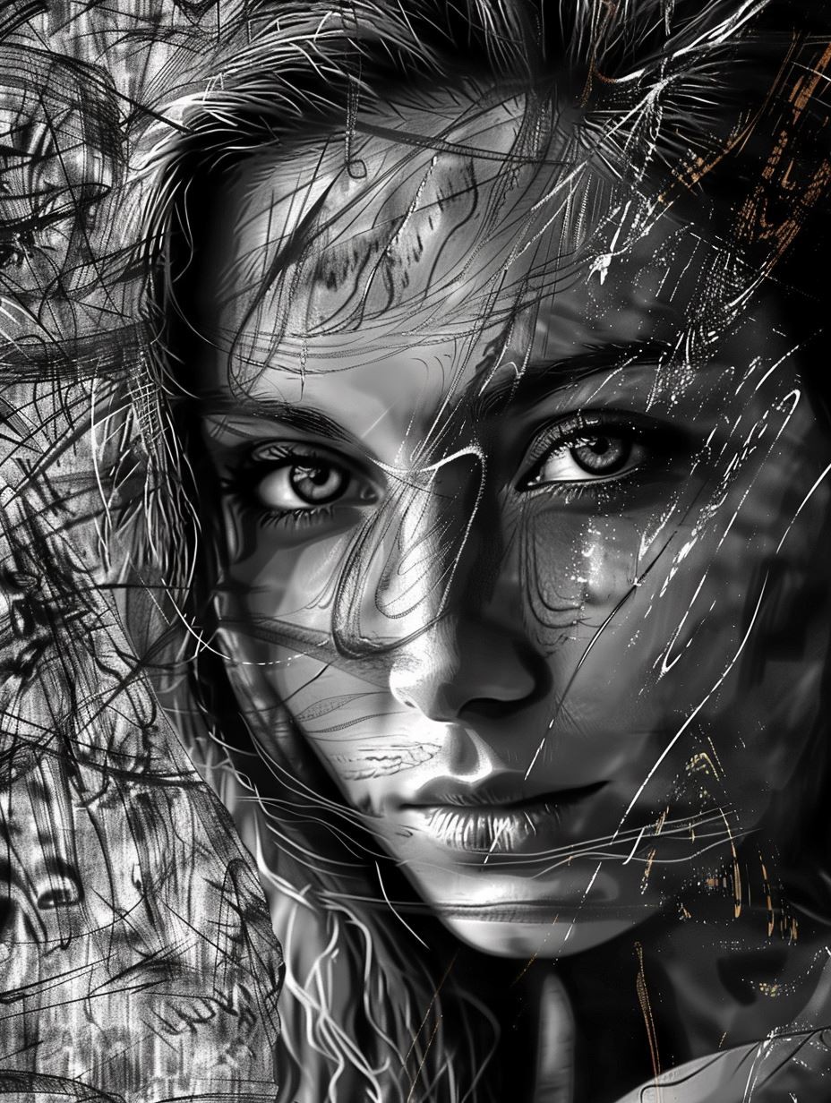 Monochrome Gaze Through Strands - Image 2