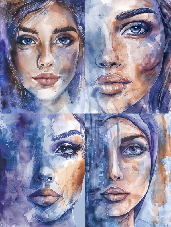 Azure Visions: Four Faces of Blue