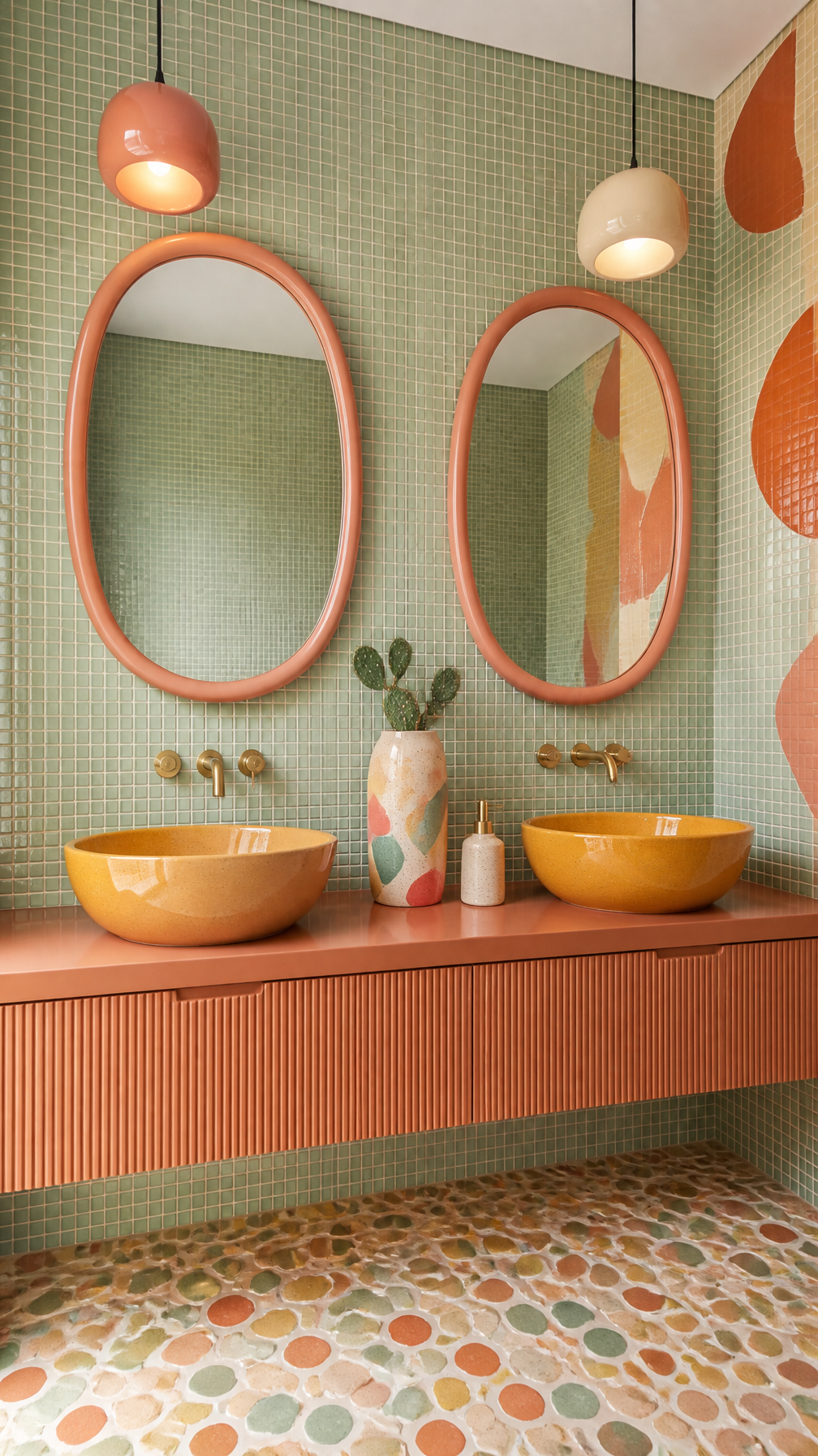 Modern Maximalist Bathroom in Sage and Terracotta