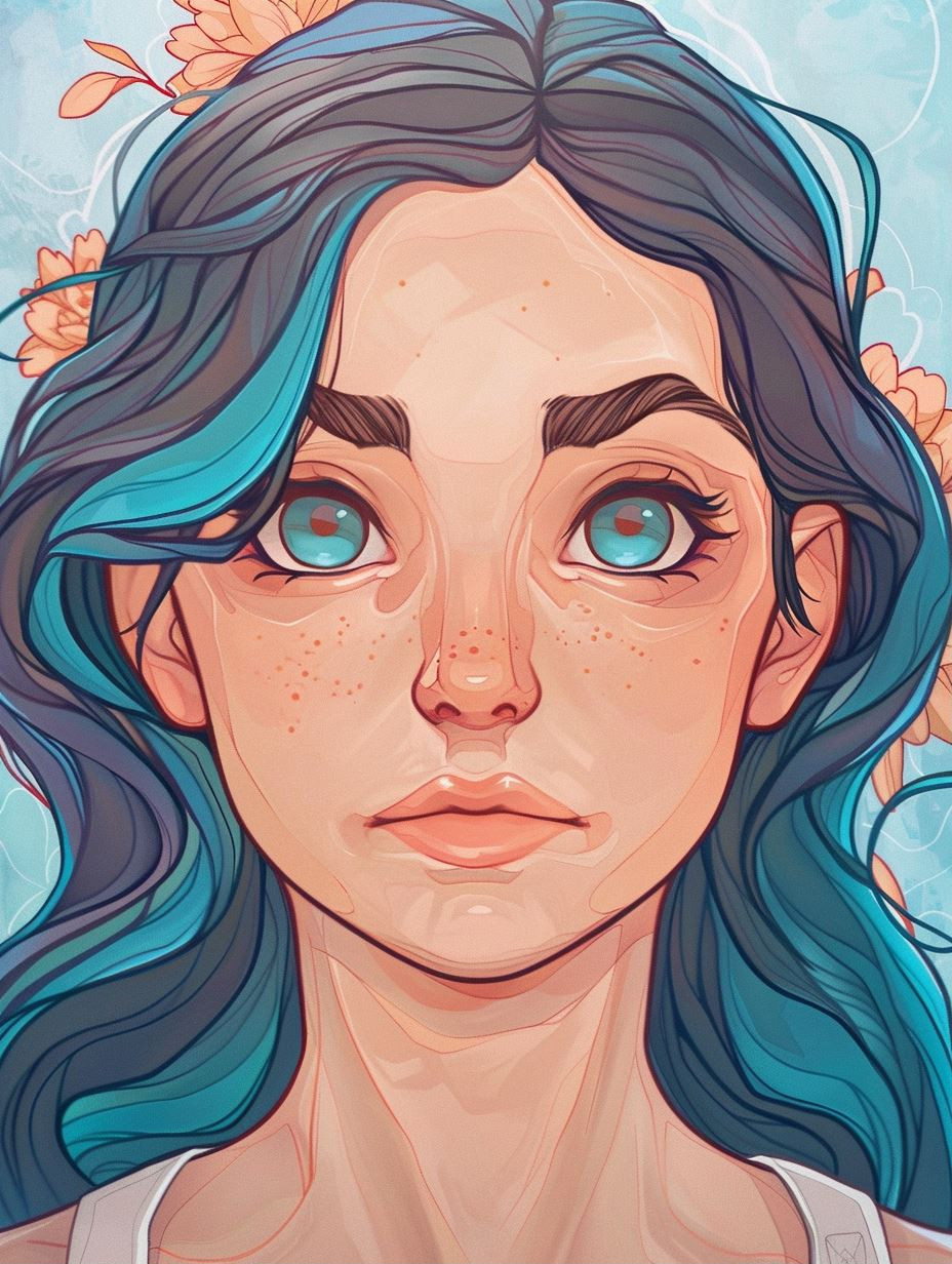 Azure Tresses and Sun-Kissed Freckles - Image 1