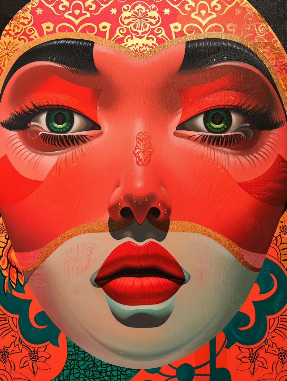 Crimson Masked Ethereal Portrait