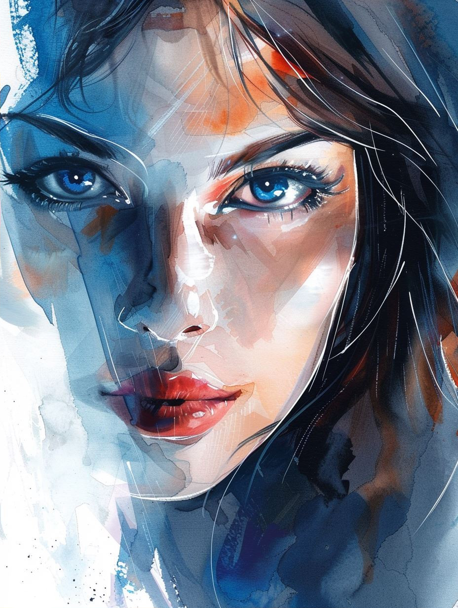 Abstract Watercolor Portrait in Blue - Image 2