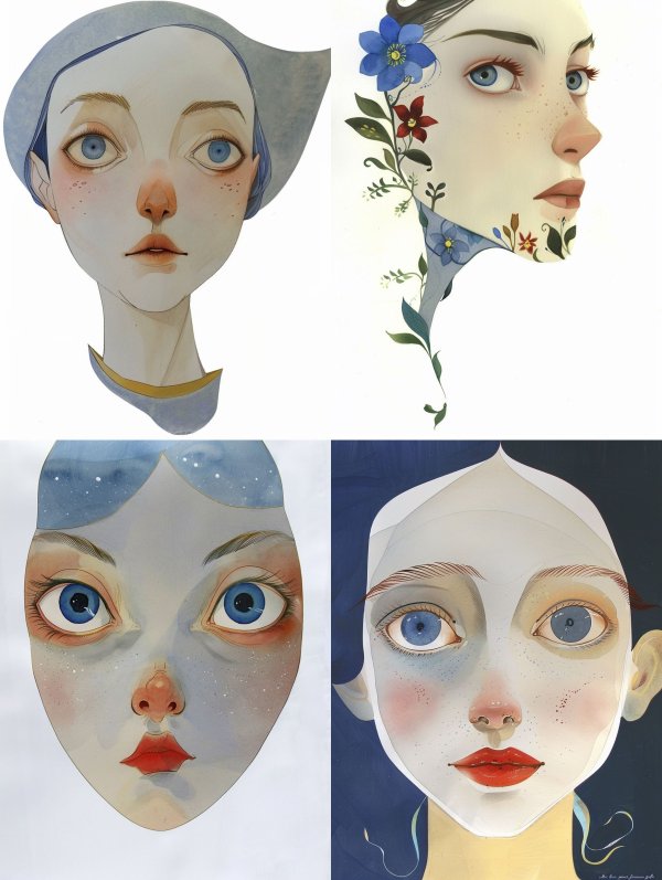 Ethereal Gazes in Watercolor