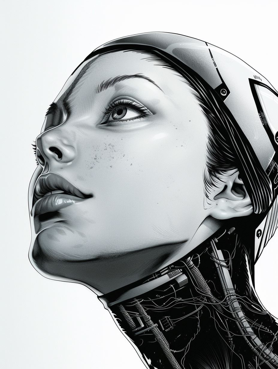 Monochrome Cybernetic Humanoid Portraits - Image 1