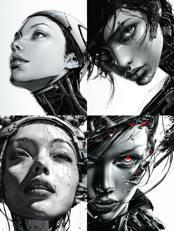 Monochrome Cybernetic Humanoid Portraits
