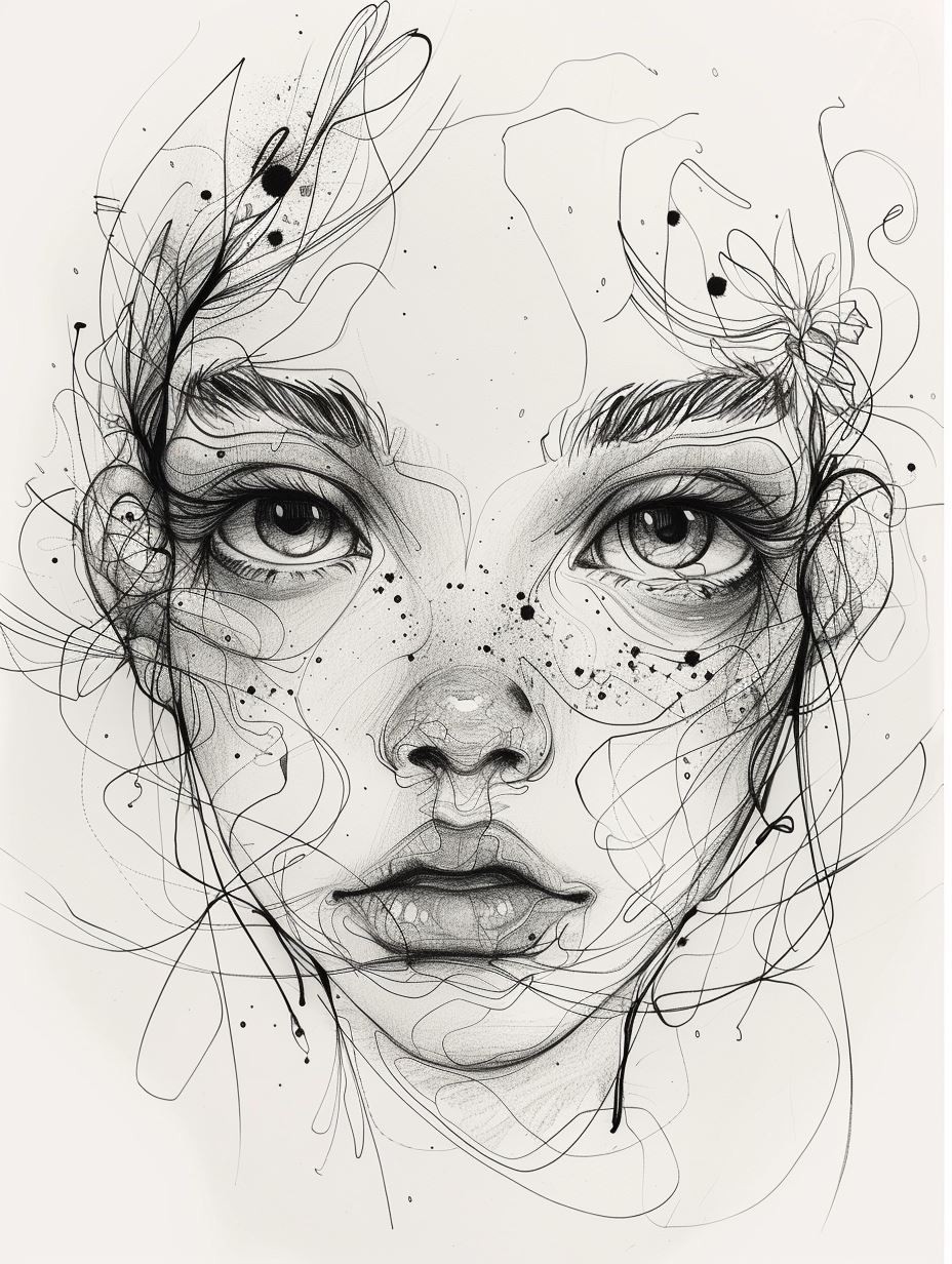 Intricate Ink Surrealist Portrait - Image 3