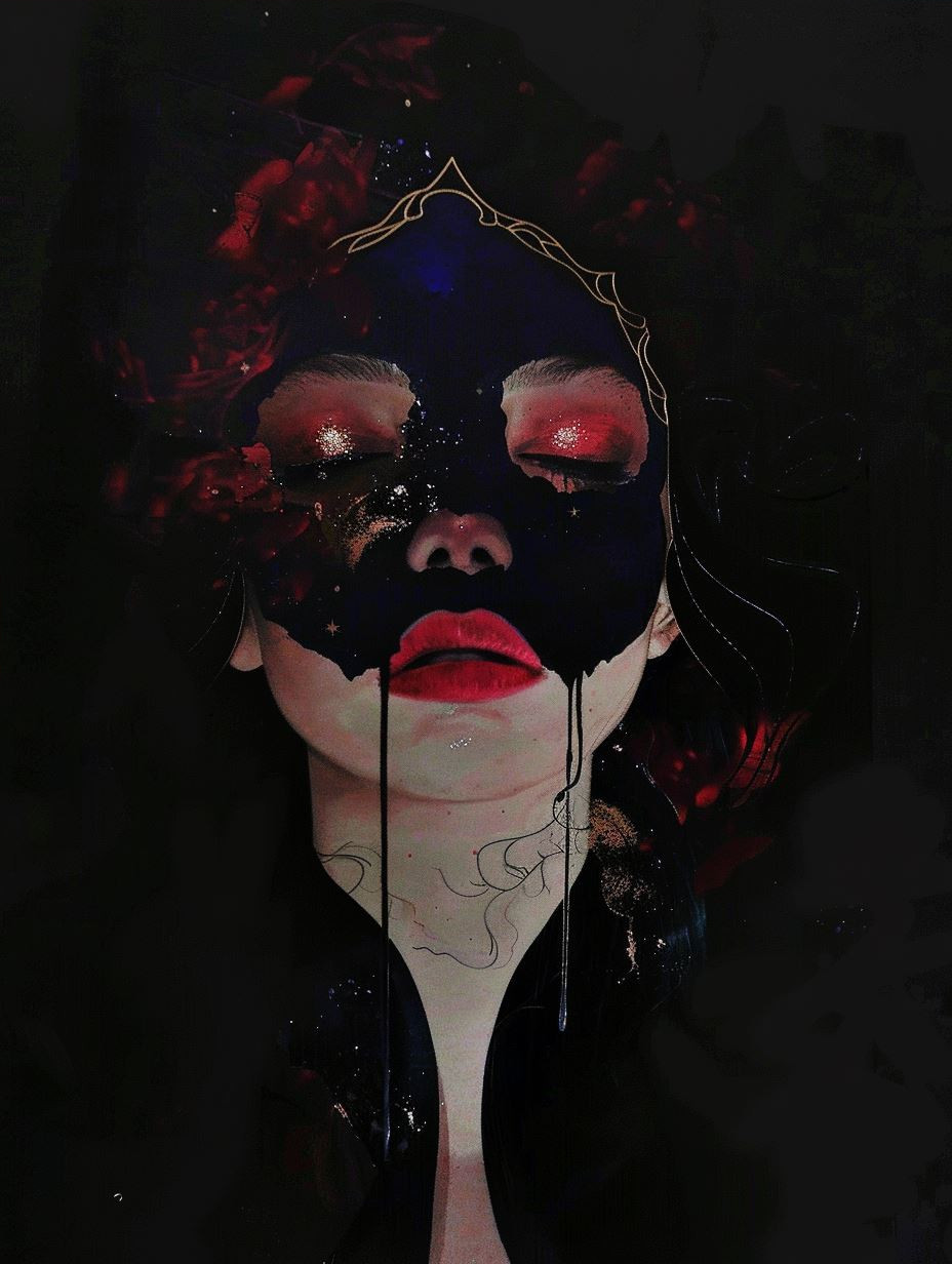 Melancholy Gaze in Crimson Hues - Image 4