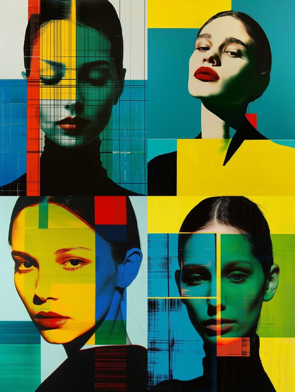 Geometric Neon Portrait Collage