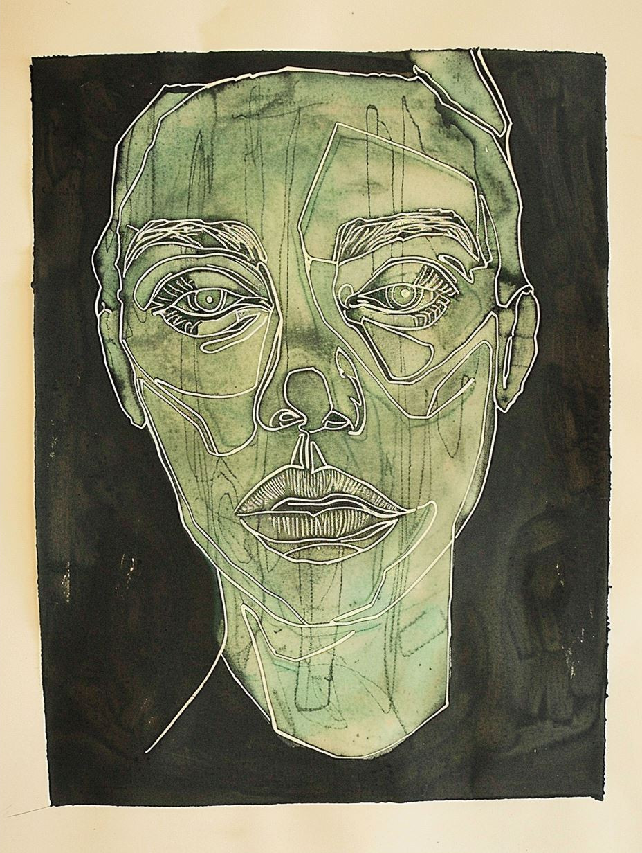Ethereal Teal Ink Portrait - Image 2