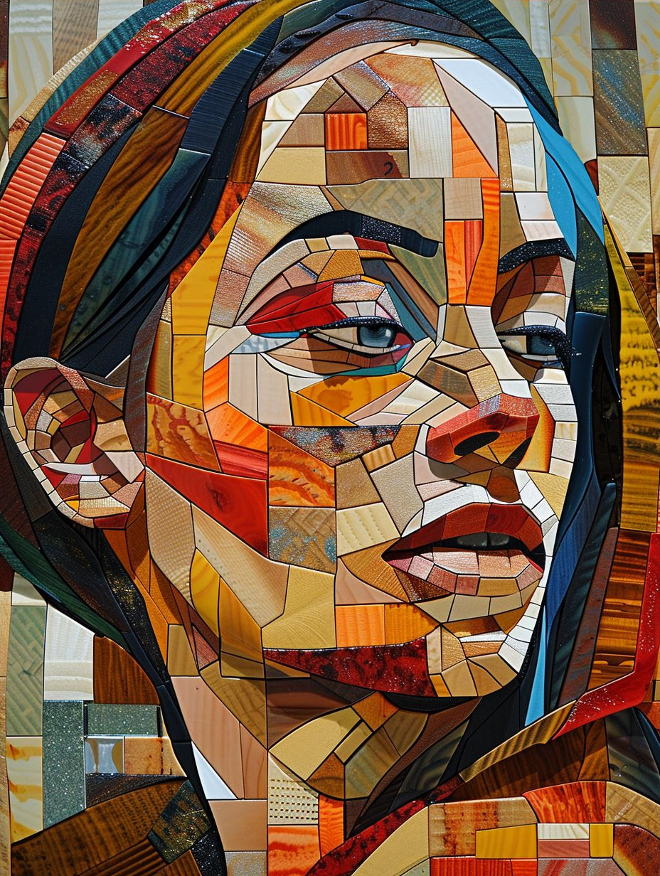 Geometric Mosaic Portrait in Amber - Image 3