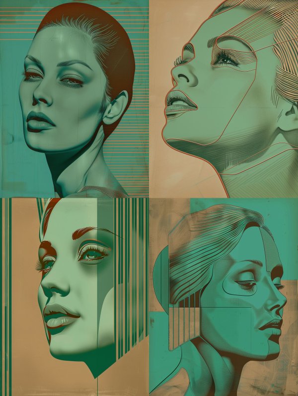 Retro Futurist Teal Portraits