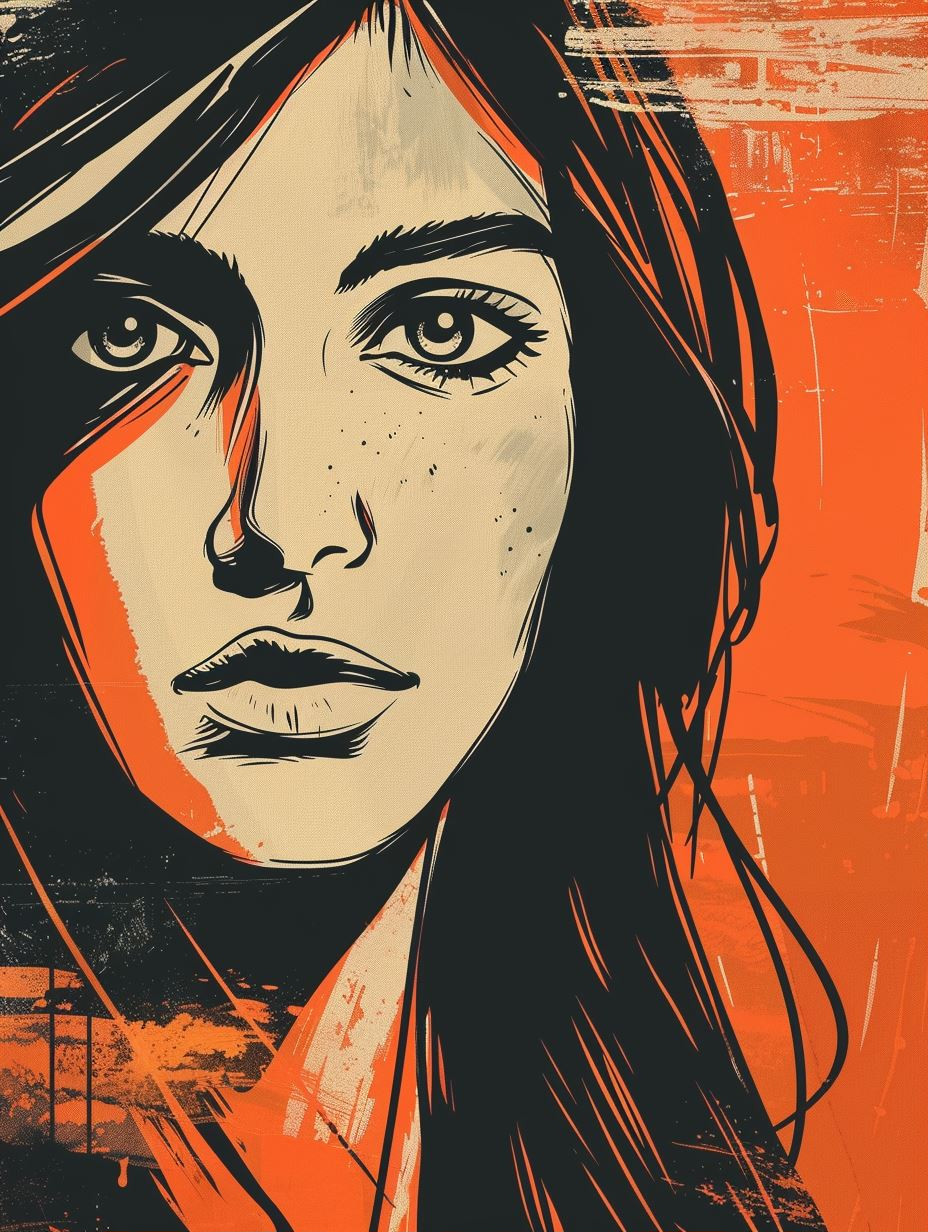 Bold Orange Graphic Portrait - Image 1