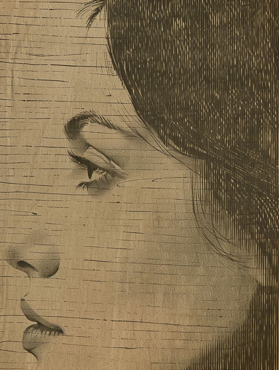 Vintage Sepia Linocut Portrait - Image 2