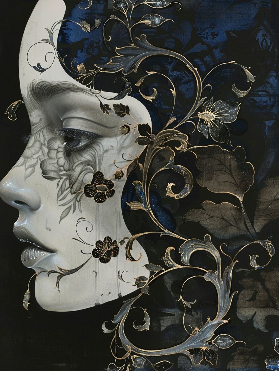 Ethereal Gilded Floral Portrait - Image 1