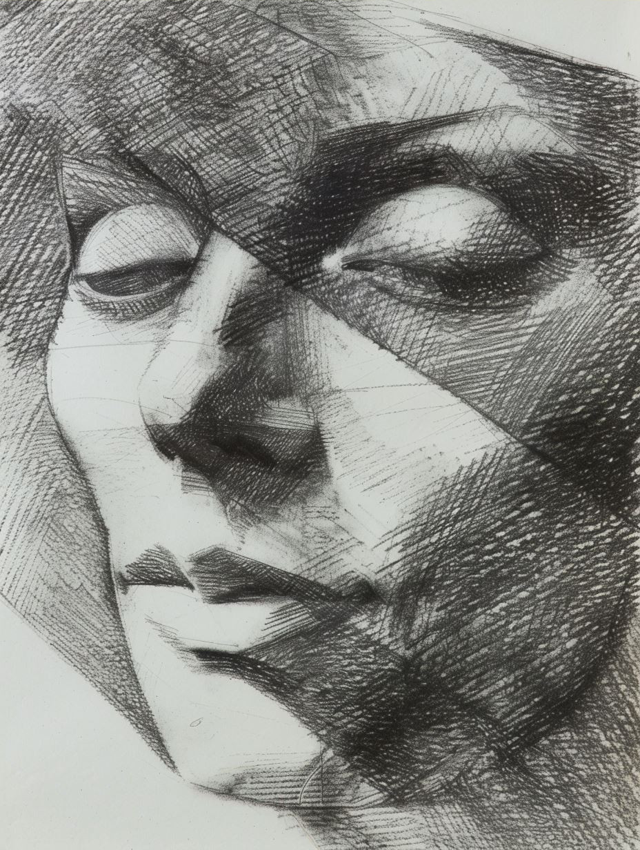 Shadowed Gaze in Charcoal Hatching - Image 3