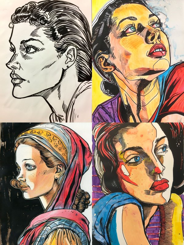 Four-Panel Pop Art Woman Portrait Study