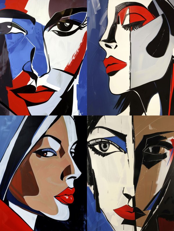Abstract Faces in Bold Primary Colors