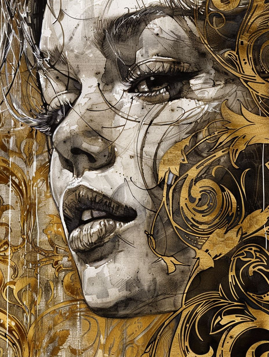 Gilded Ink Portrait of Elegance - Image 1