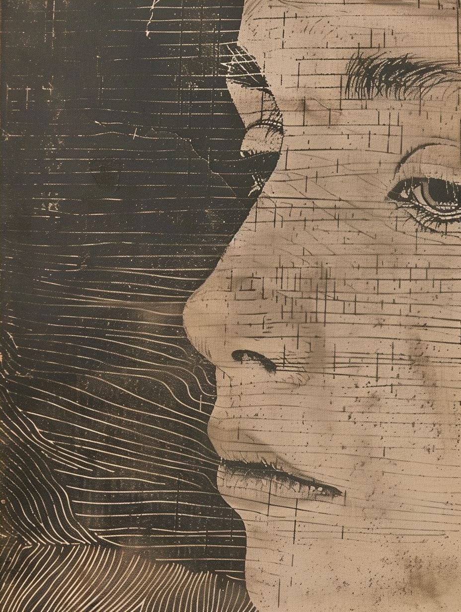 Vintage Sepia Linocut Portrait - Image 4