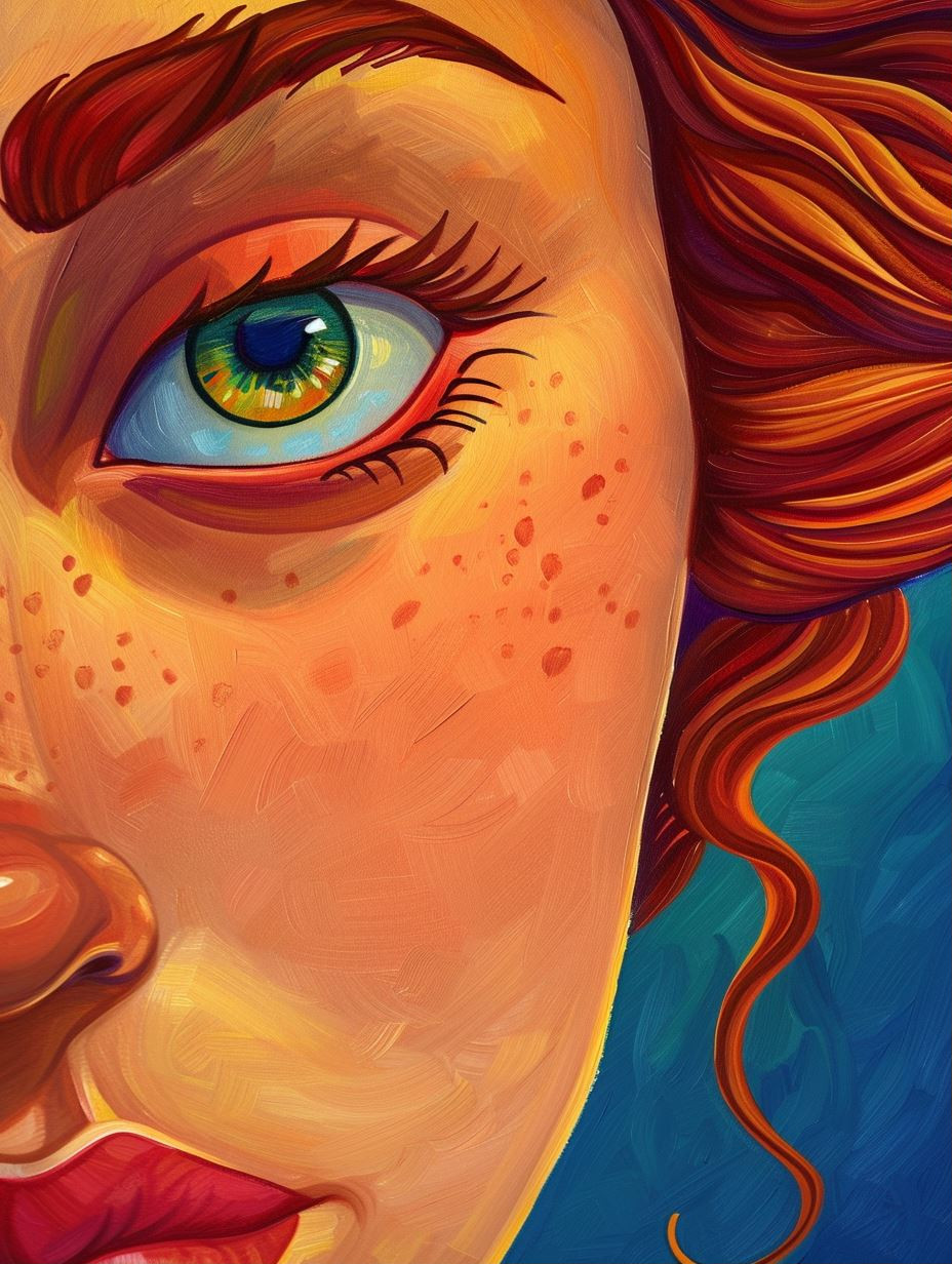 Vibrant Crimson Tresses Portrait - Image 1