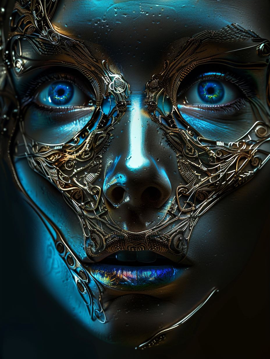 Azure Bio-Mechanical Gilded Visage - Image 3