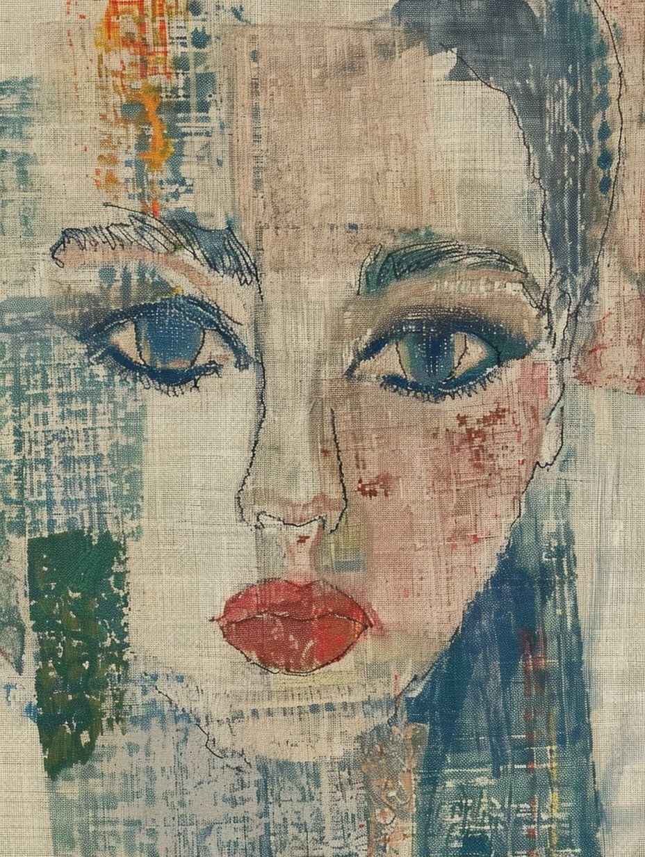 Abstract Textile Portrait in Blue - Image 1