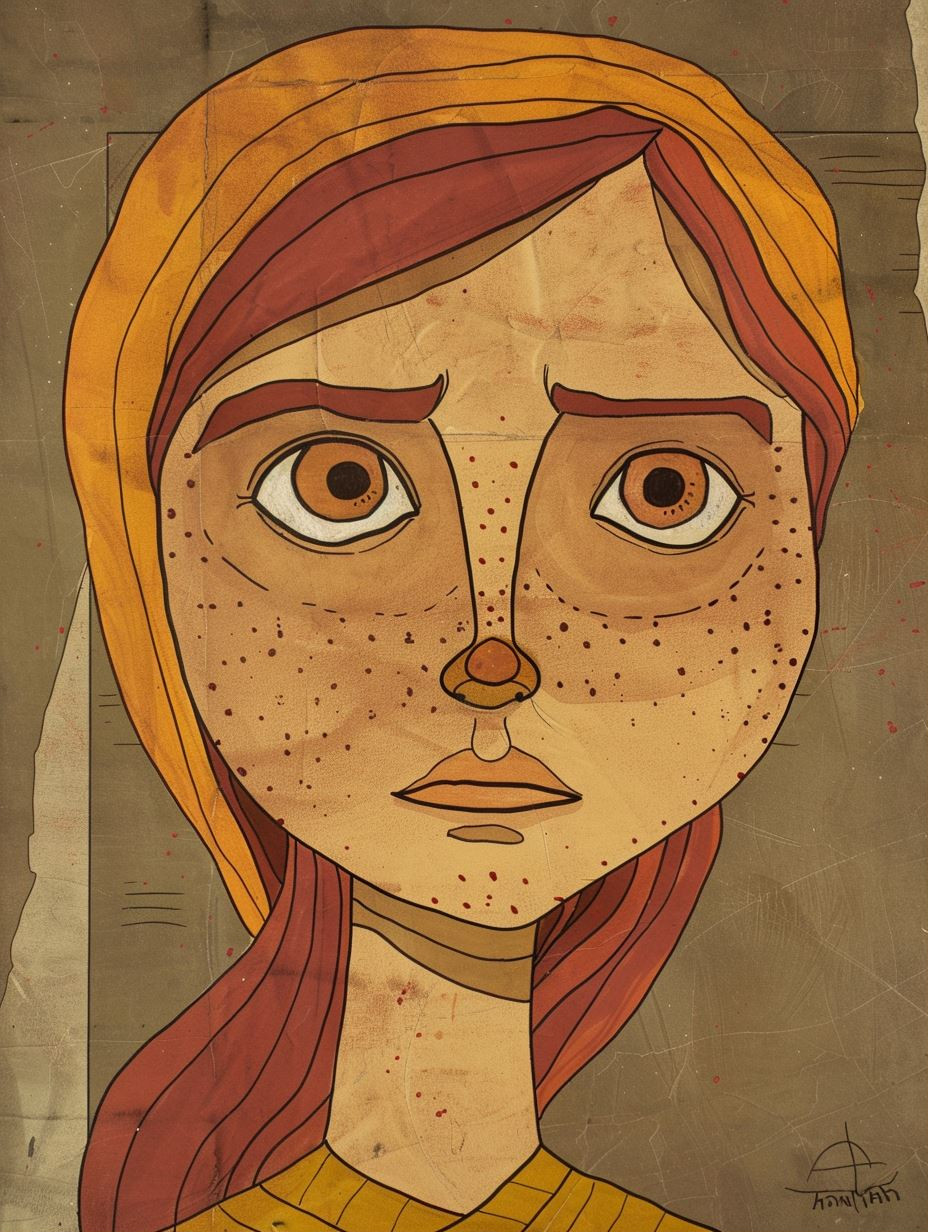 Rustic Folk Art Portrait Study - Image 1