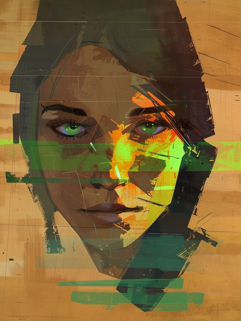 Digital Glitch Portraits in Green - Image 3