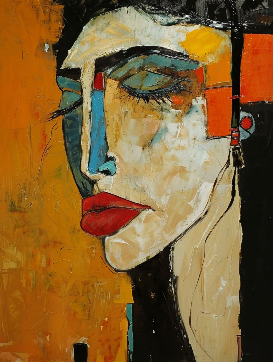 Abstract Fragmented Portrait in Ochre - Image 1
