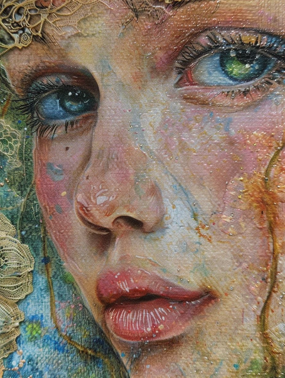 Ethereal Gaze in Cracked Canvas - Image 4