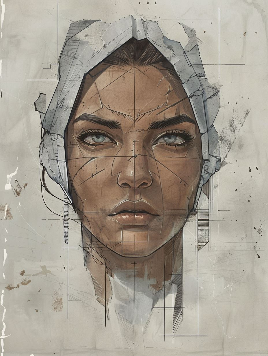 Cybernetic Blueprint Portrait Study - Image 2
