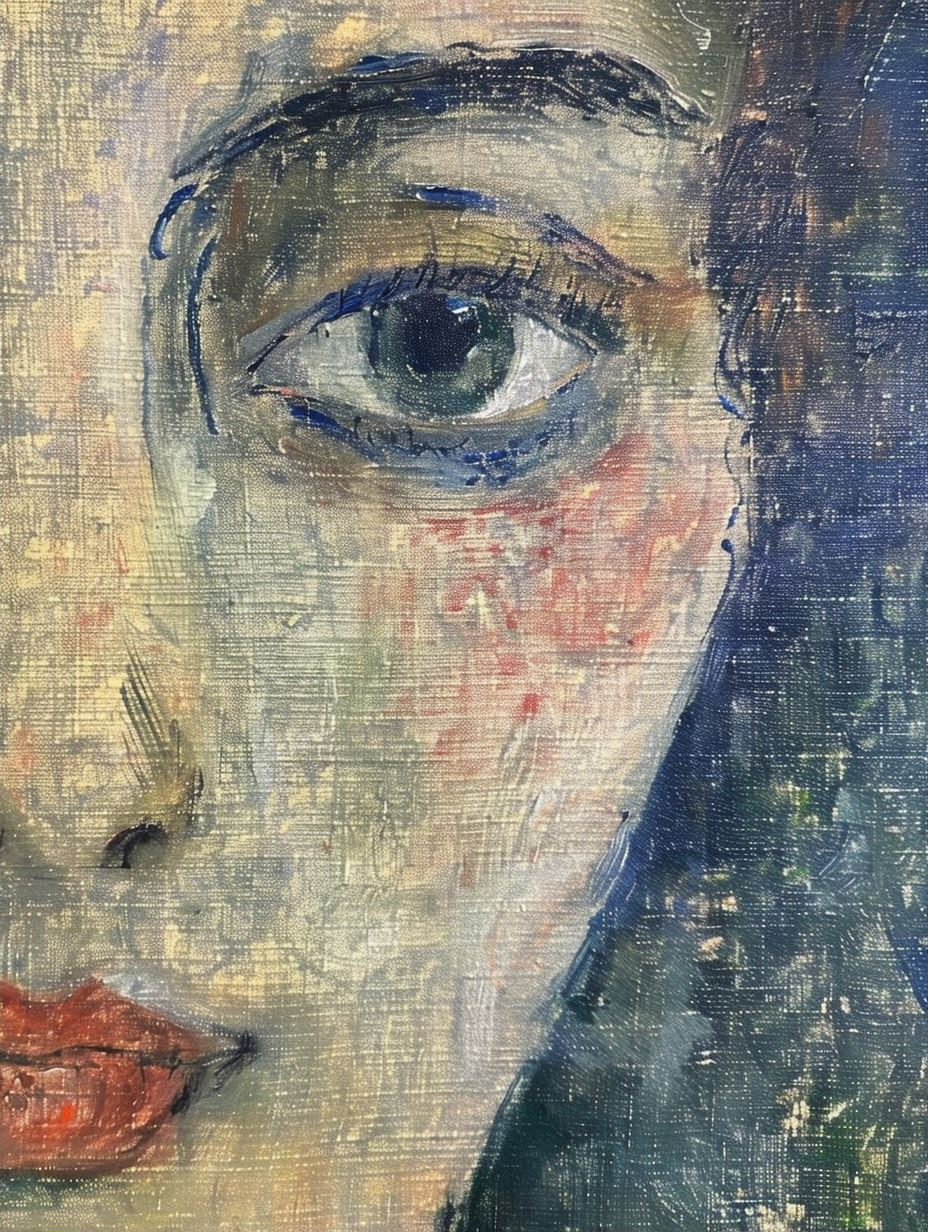 Melancholy Gaze in Textured Oil - Image 2