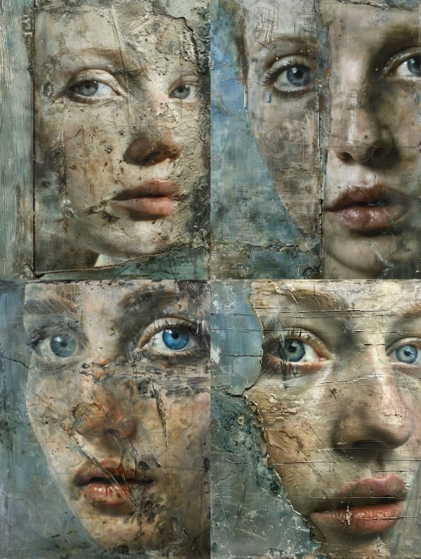 Fragmented Gazes in Weathered Textures