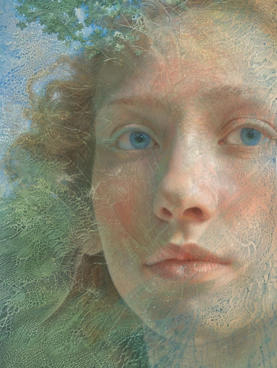 Ethereal Gaze Through Frosted Glass - Image 1