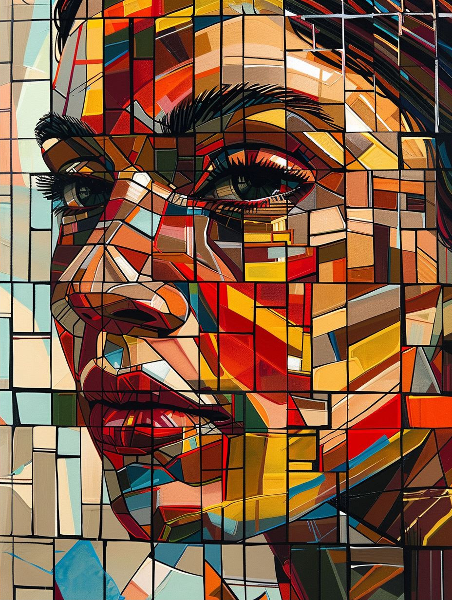 Geometric Mosaic Portrait in Amber - Image 2