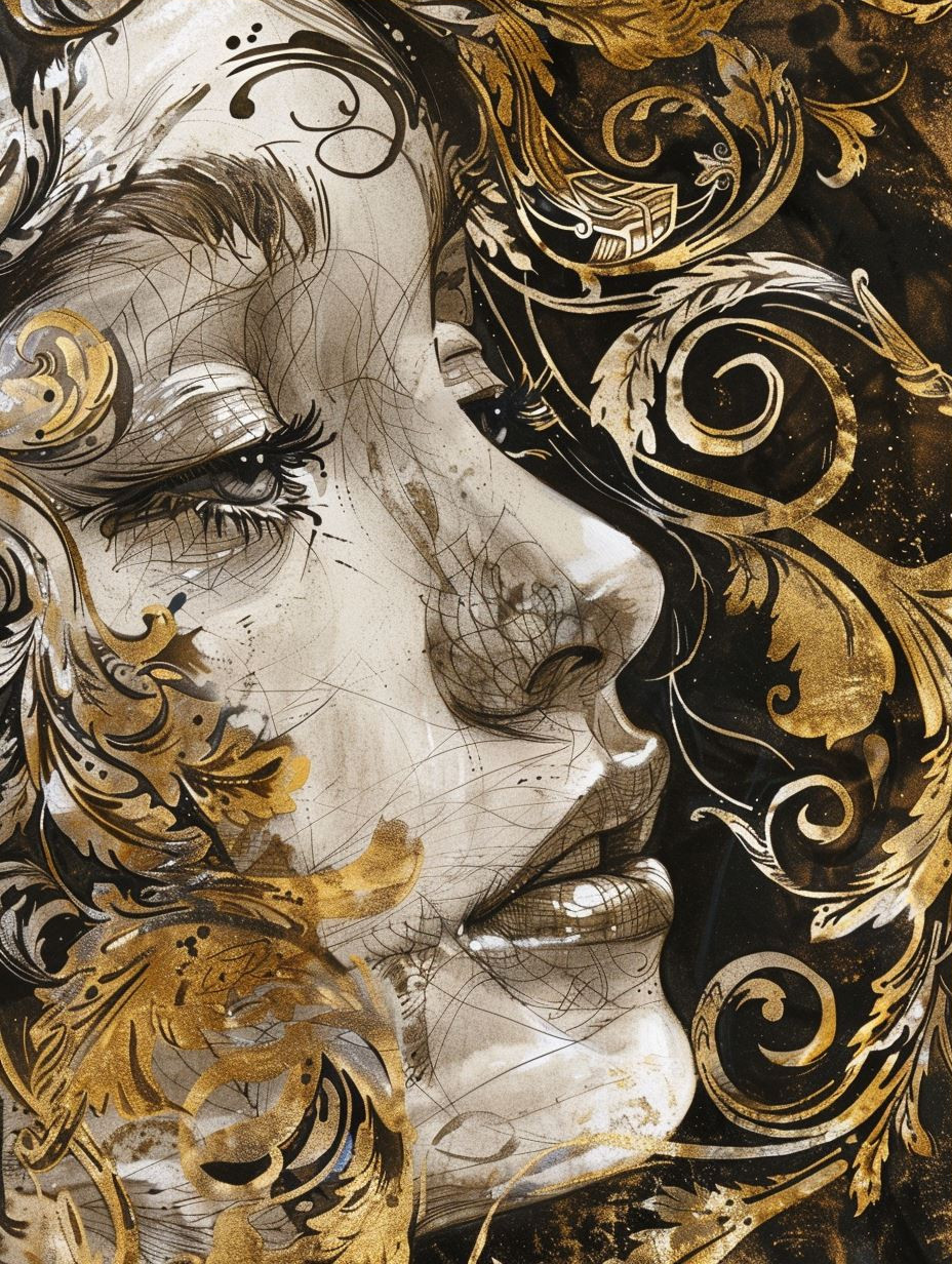 Gilded Ink Portrait of Elegance - Image 3