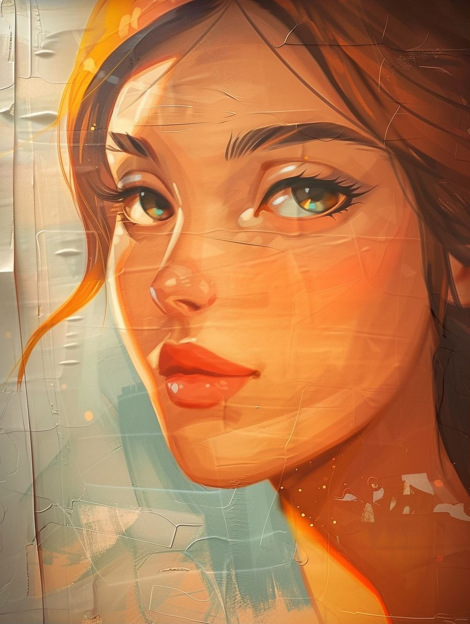 Sun-Drenched Distressed Digital Portrait - Image 1