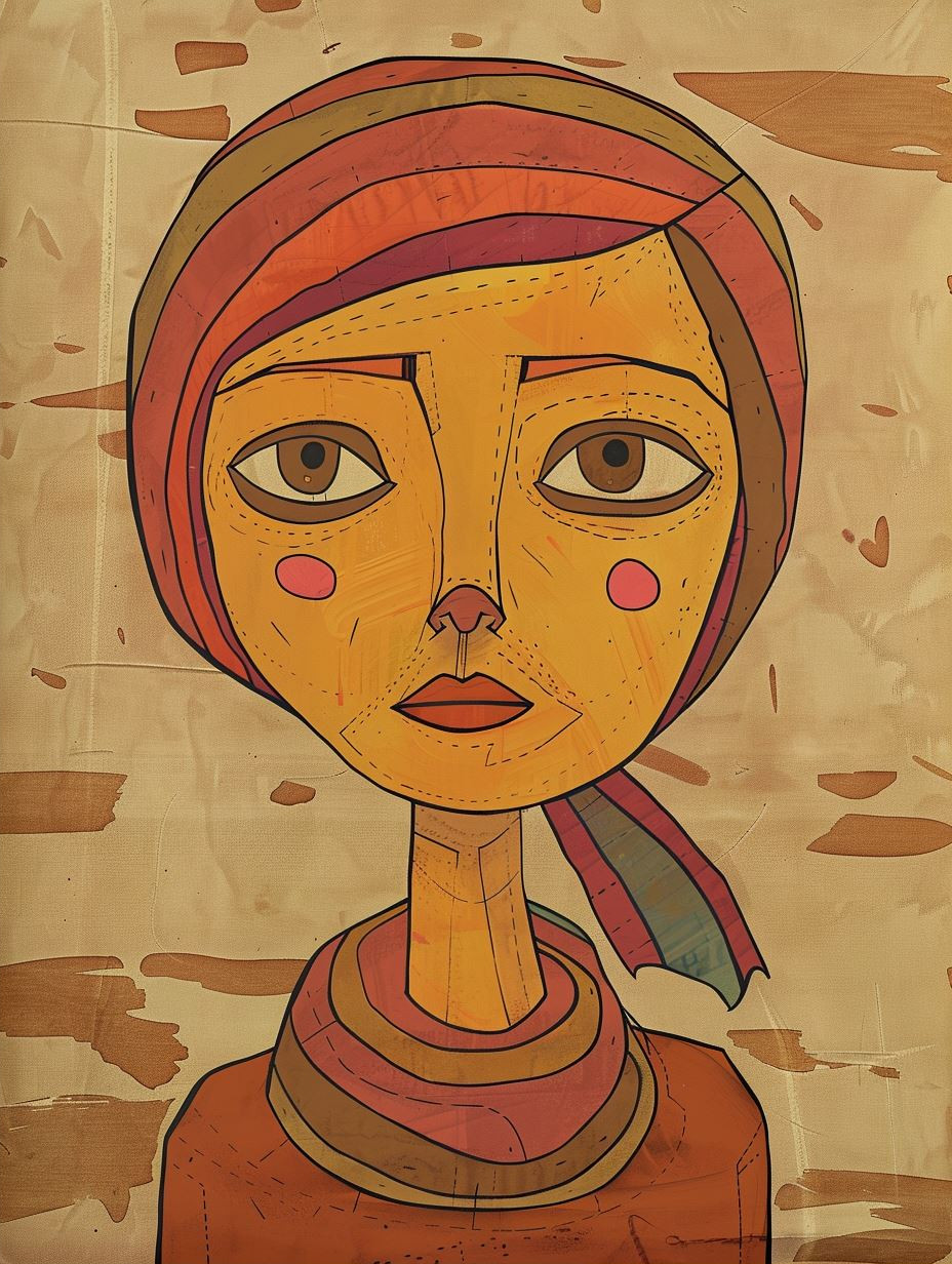 Rustic Folk Art Portrait Study - Image 2