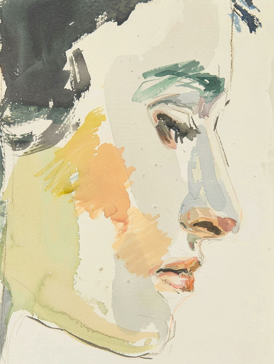 Abstract Watercolor Portrait Study Quad - Image 3