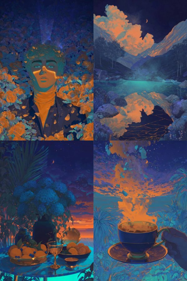 Dreamy Blue and Amber Surrealist Collage