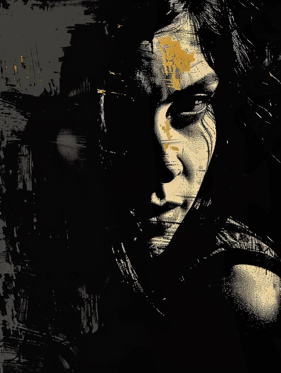 Shadowed Gaze in Gritty Ink - Image 1