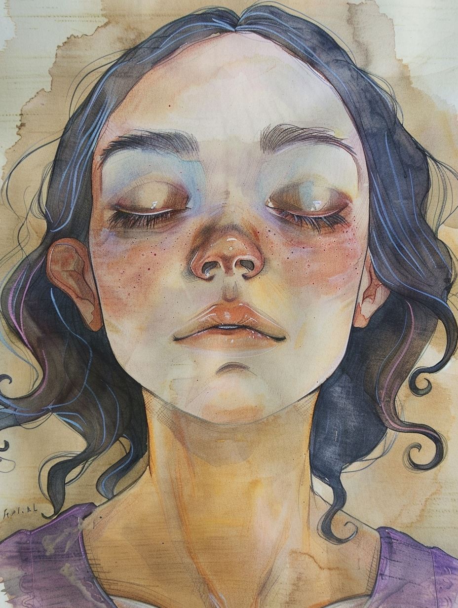 Ethereal Gaze: Watercolor Portrait Studies - Image 1