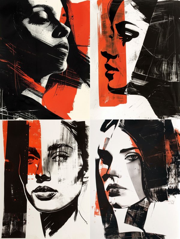 Bold Crimson Abstract Portraits
